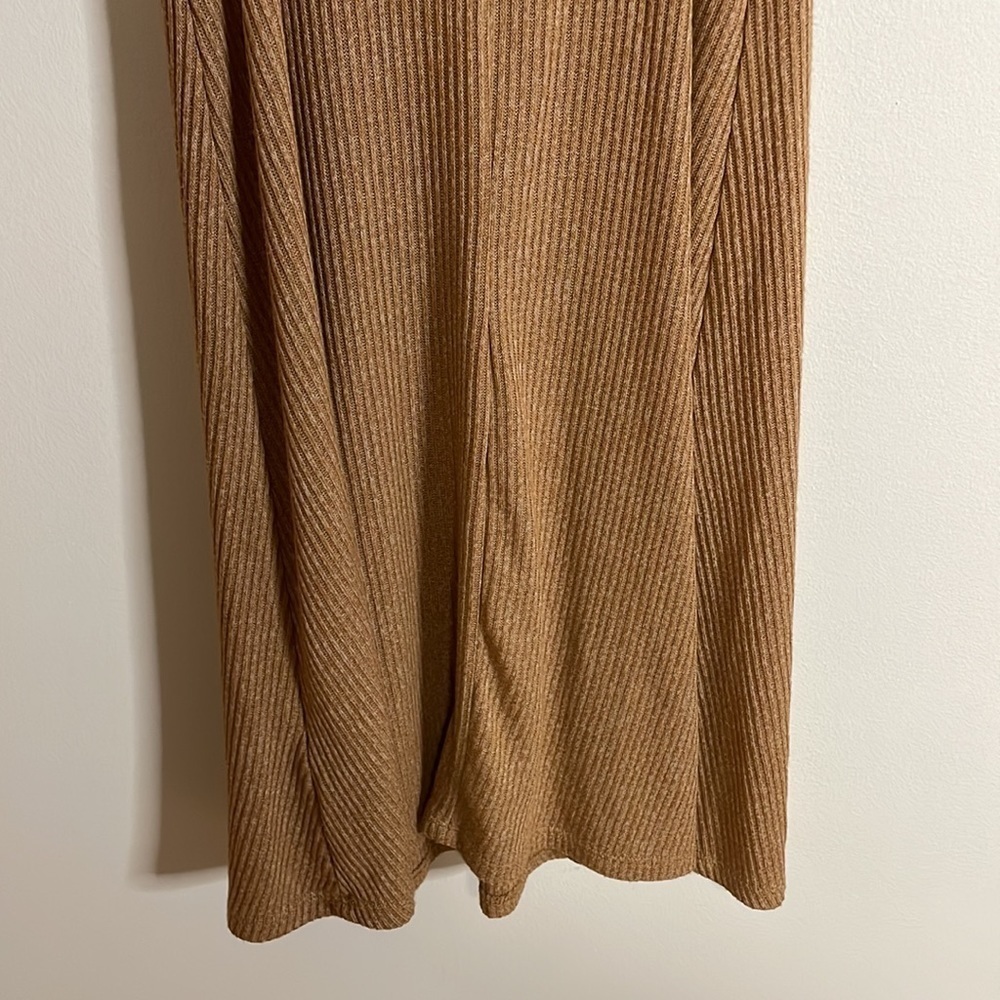 NWT F21 Ribbed Dress Small Camel Tan Tank Mini Lace Jersey Knit Stretch Babydoll - Picture 10 of 14